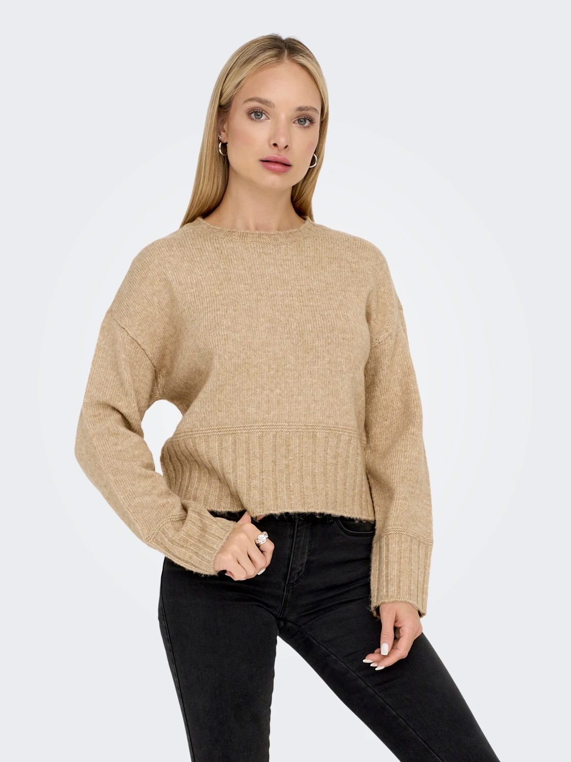 Only Minimalist Crop Kazak - Uzun Kol Yuvarlak Yaka - Günlük Kombinler Ana görsel