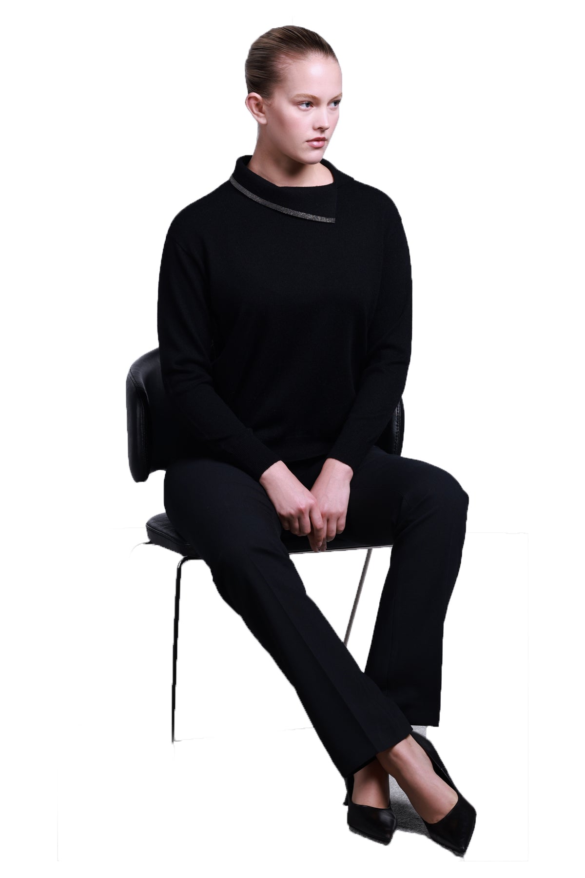 Sempre Asimetrik Yaka Oversize Kadın Kazak - Uzun Kol Minimalist