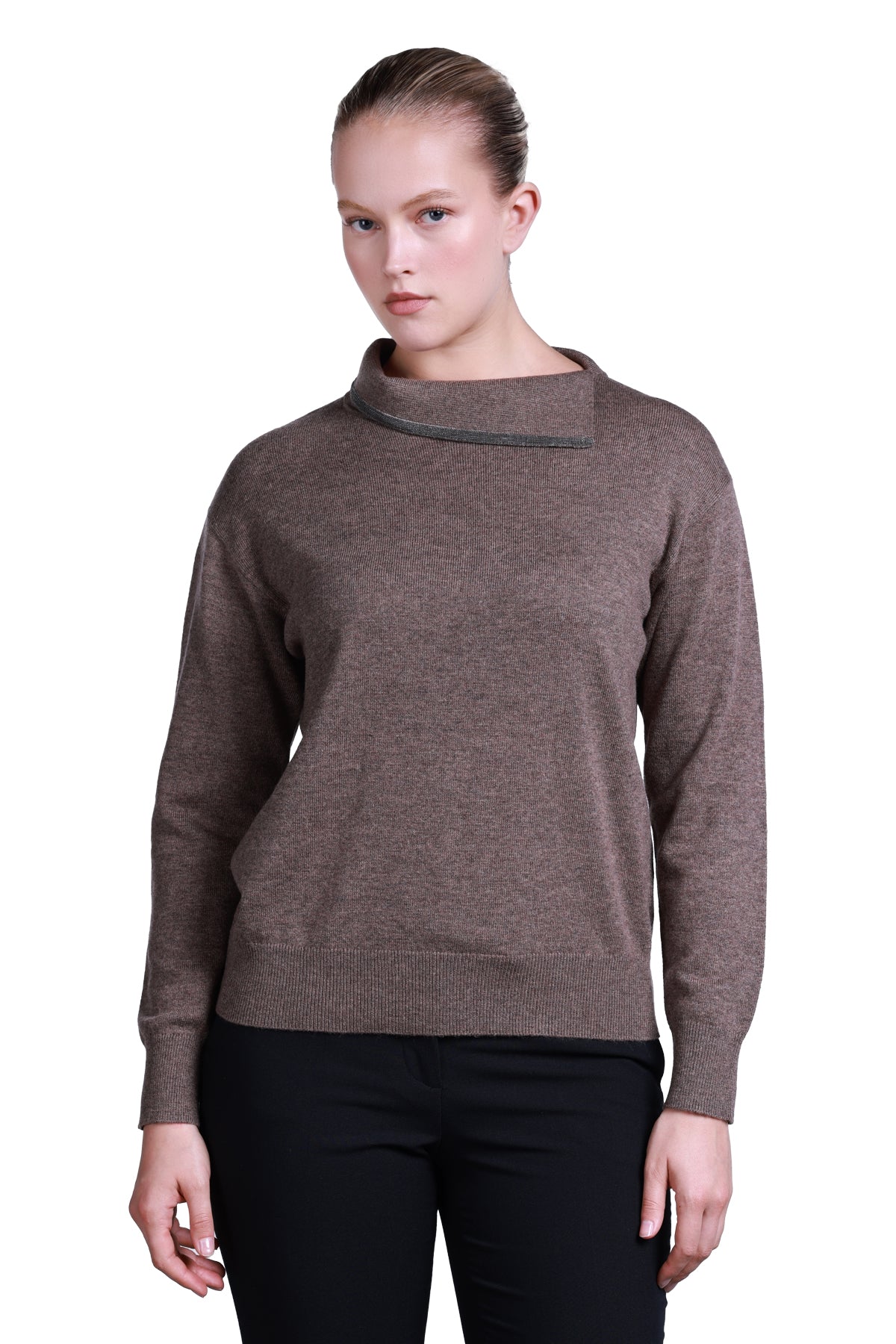 Sempre Asimetrik Yaka Oversize Kadın Kazak - Uzun Kol Minimalist Translation missing: tr.content.product_image_secondary