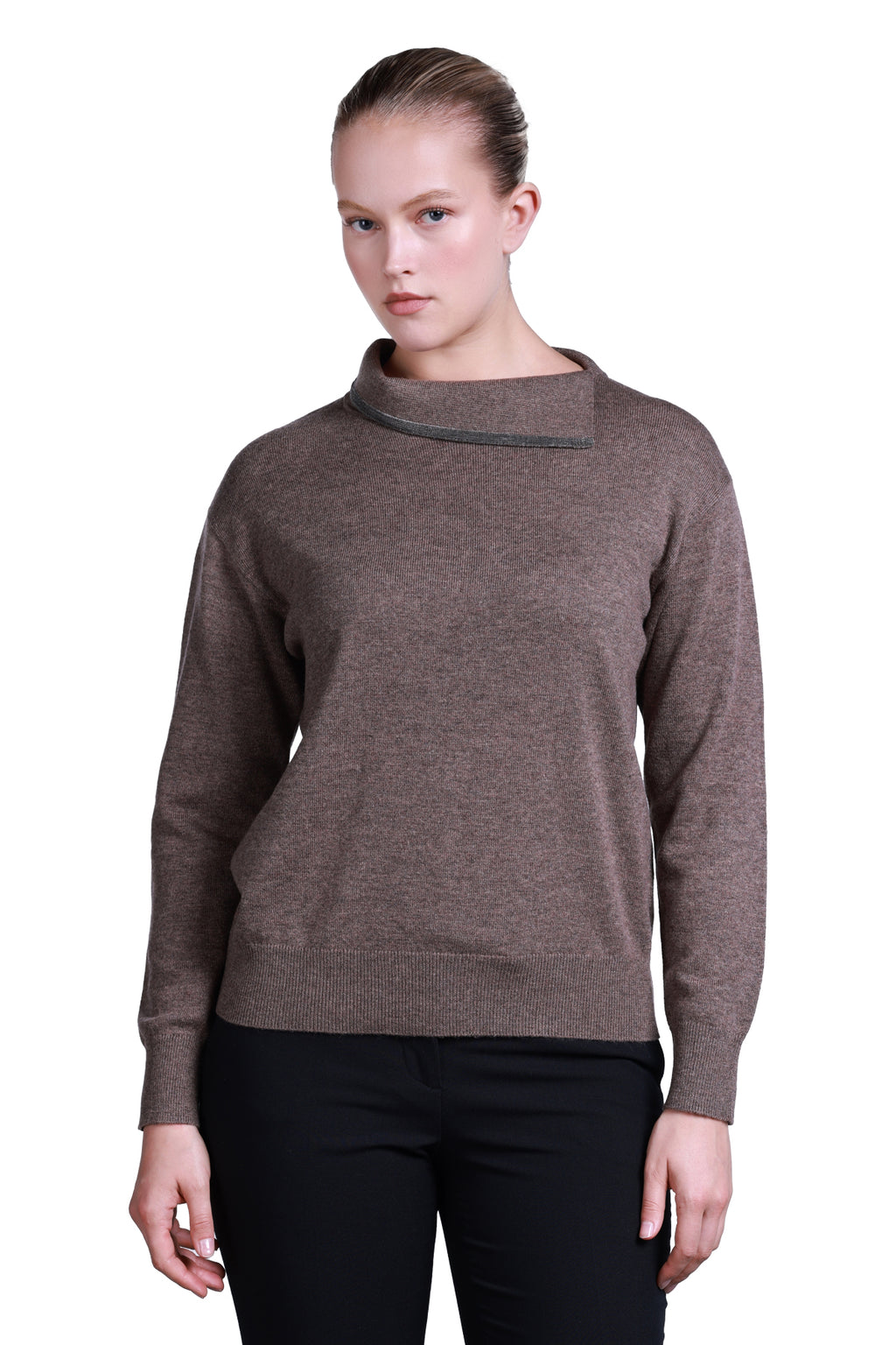 Sempre Asimetrik Yaka Oversize Kadın Kazak - Uzun Kol Minimalist