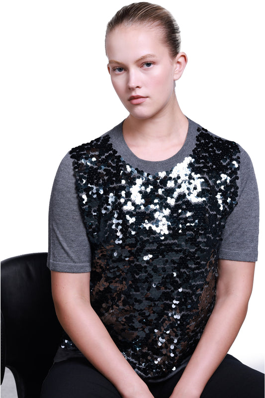 Sempre Kısa Kol Pullu Minimalist Kadın Kazak - Günlük & Parti