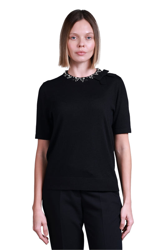 Sempre Minimalist İnci Detaylı Kadın Kazak - Kısa Kol