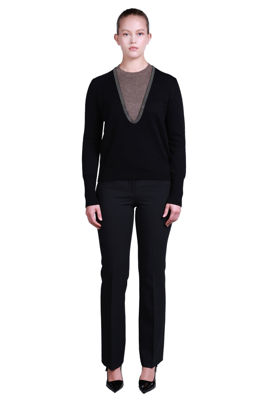 Sempre Kadın Kazak - Minimalist V Yaka, Uzun Kol, Günlük & Ofis