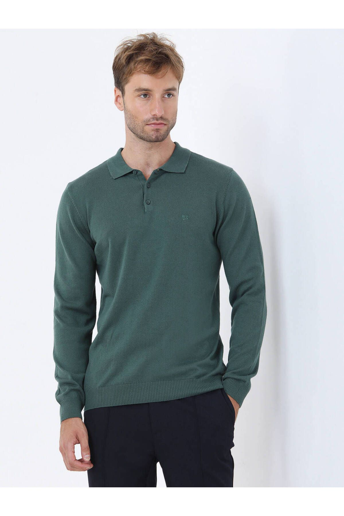 Kip Minimalist Erkek Triko - Polo Yaka Uzun Kol - Günlük Şıklık