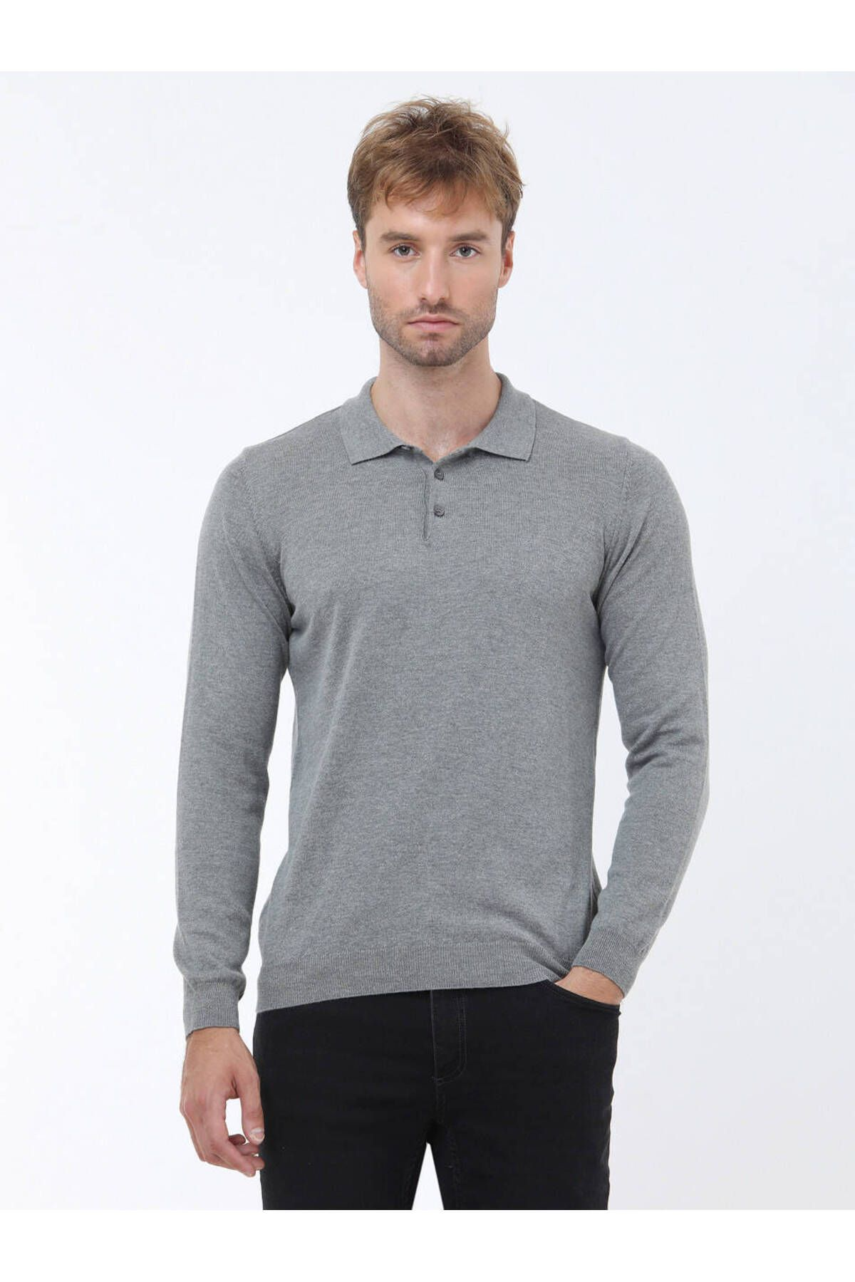 Kip Minimalist Erkek Triko - Polo Yaka Uzun Kol - Günlük Şıklık