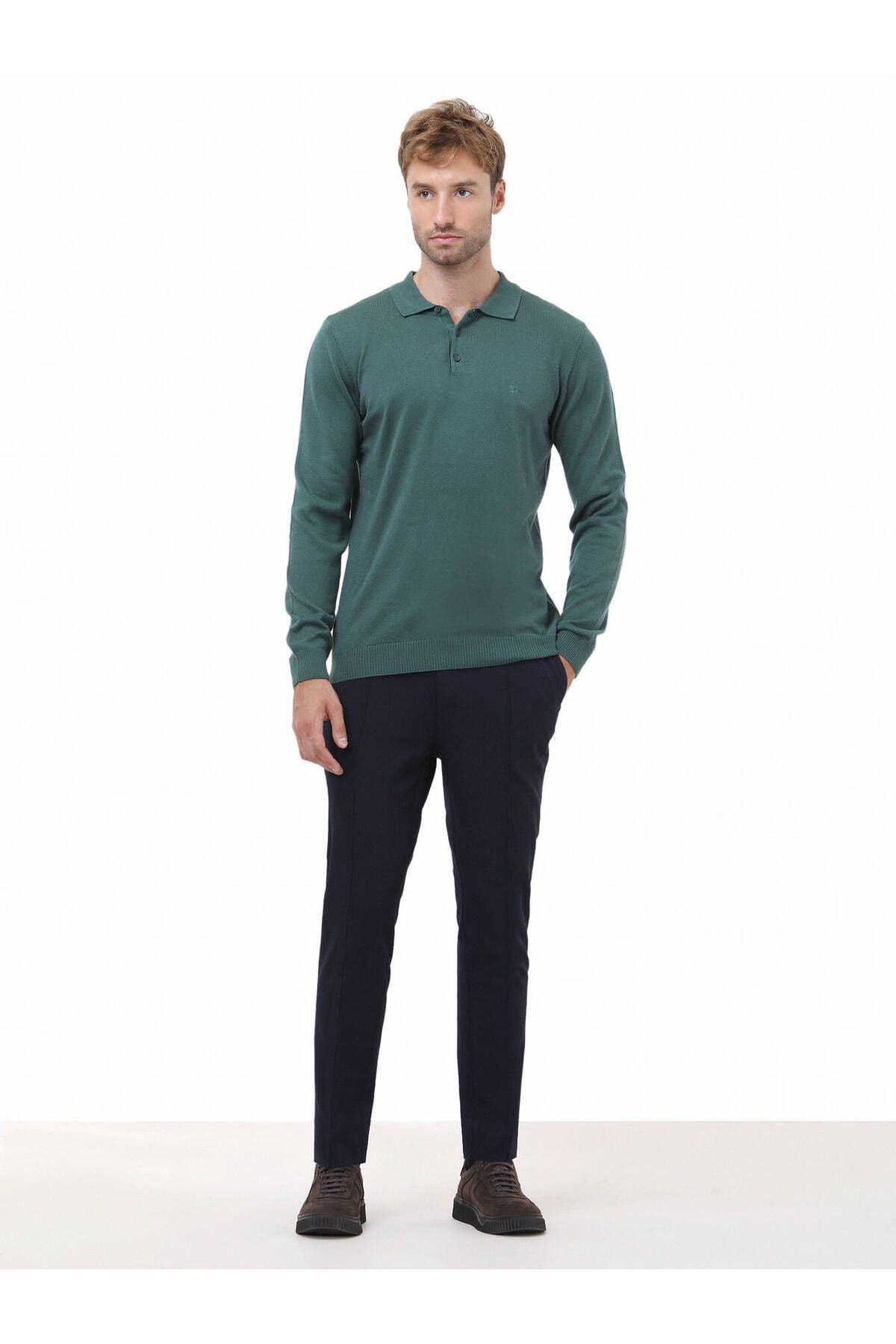 Kip Minimalist Erkek Triko - Polo Yaka Uzun Kol - Günlük Şıklık