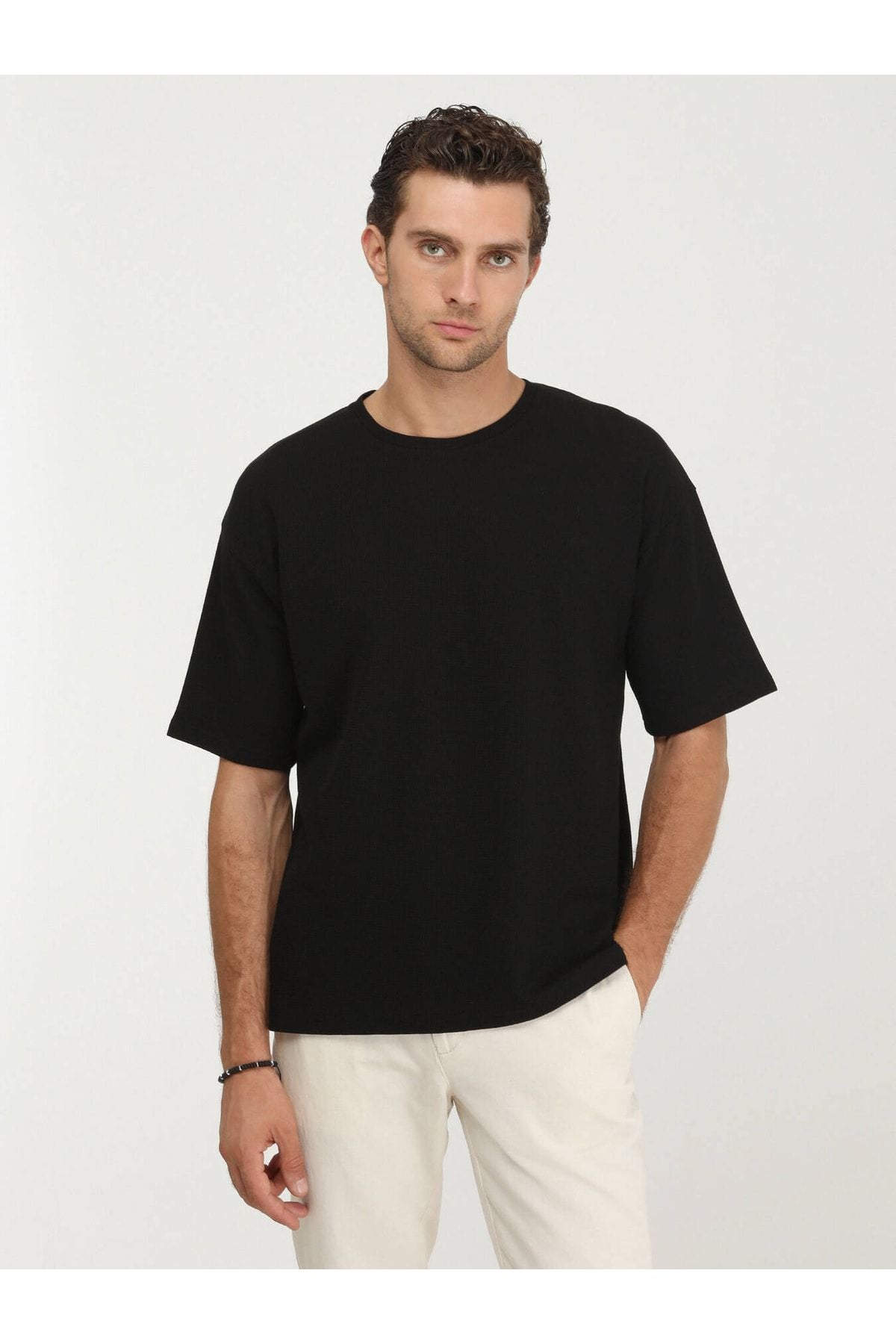 Kip Oversize Kısa Kol Yuvarlak Yaka Minimalist Erkek T-Shirt TSH-1348 - Günlük Kullanım İkincil görsel