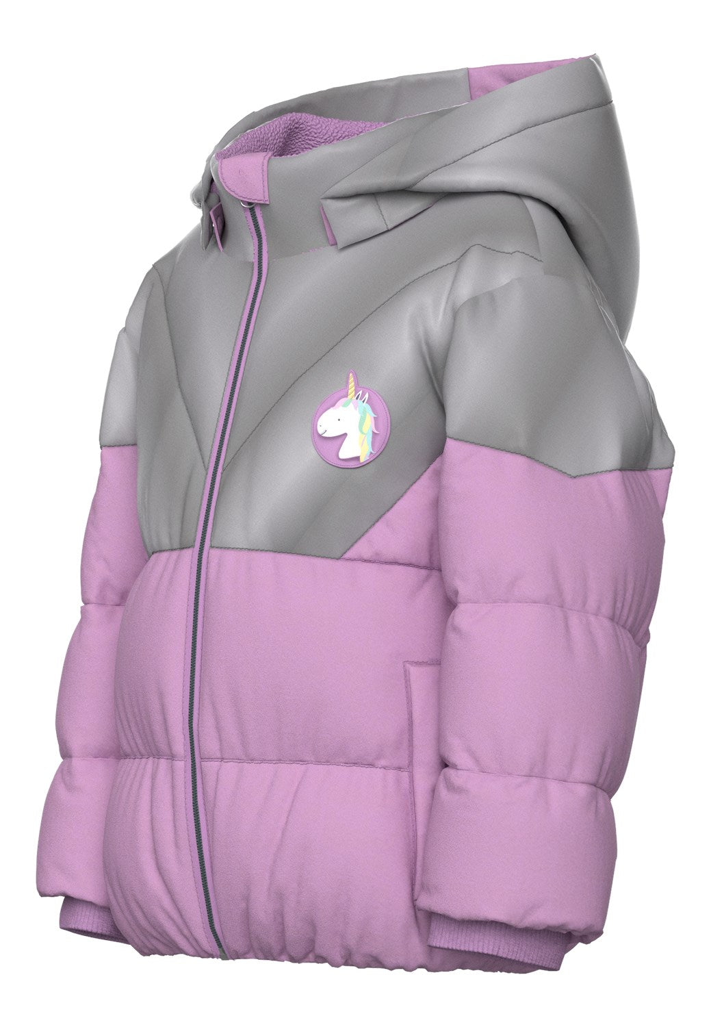 Name It Kız Çocuk Kapüşonlu Fermuarlı Polyester Şişme Mont Tek Boynuzlu At Detaylı