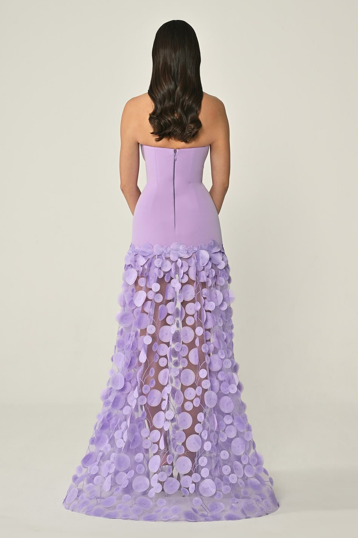 Krep Eteği 3 Boyutlu Tül Uzun Abiye Elbise Alfa Beta B7067