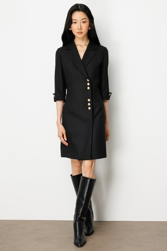 Kruvaze Yaka Düğmeli Elbise Ekol