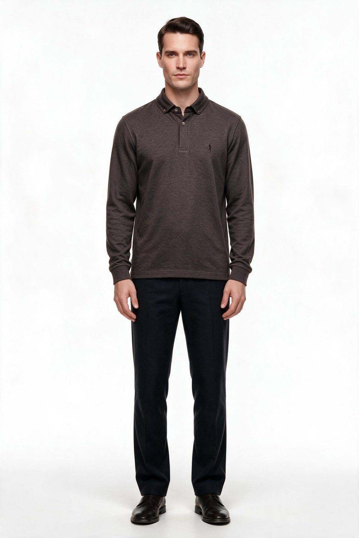 Legato Erkek Polo Yaka Uzun Kollu Dokulu Örme Sweatshirt