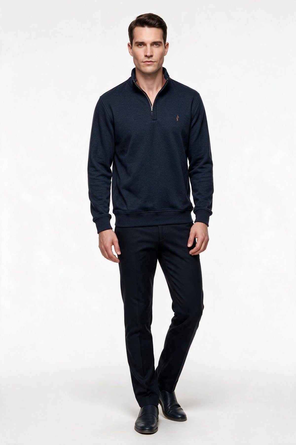 Legato Erkek Dik Yaka Yarım Fermuarlı Pamuk Karışımlı Uzun Kollu Sweatshirt