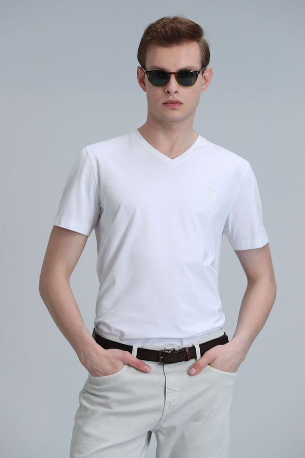 Lufian Minimalist V Yaka Kısa Kol Erkek T-Shirt - Günlük Stil