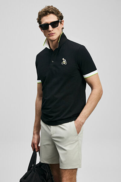 Lufian Erkek Regular Fit Polo Yaka Pike Kumaş Nakışlı Kısa Kollu T-Shirt Ana görsel
