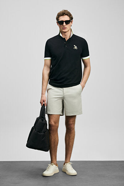 Lufian Erkek Regular Fit Polo Yaka Pike Kumaş Nakışlı Kısa Kollu T-Shirt