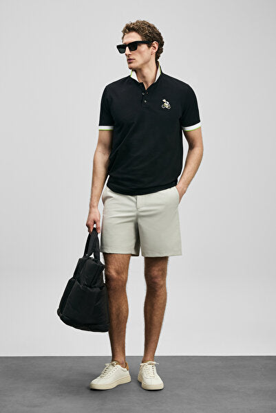 Lufian Erkek Regular Fit Polo Yaka Pike Kumaş Nakışlı Kısa Kollu T-Shirt