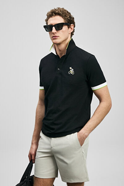 Lufian Erkek Regular Fit Polo Yaka Pike Kumaş Nakışlı Kısa Kollu T-Shirt