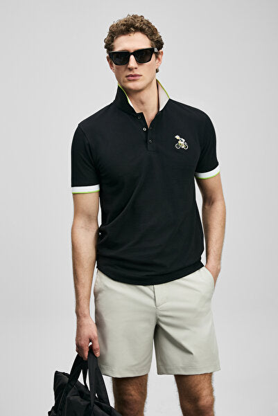 Lufian Erkek Regular Fit Polo Yaka Pike Kumaş Nakışlı Kısa Kollu T-Shirt