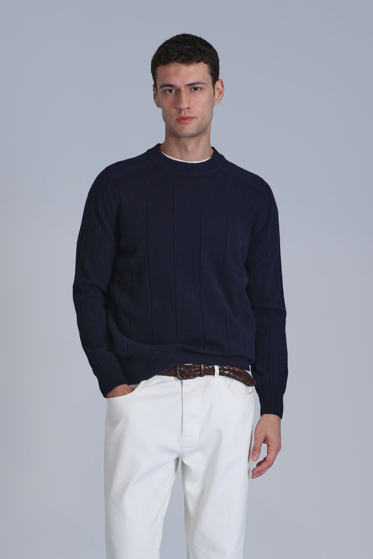 Lufian Minimalist Erkek Kazak - Oversize, Uzun Kol, Yuvarlak Yaka