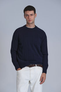 Lufian Minimalist Erkek Kazak - Oversize, Uzun Kol, Yuvarlak Yaka