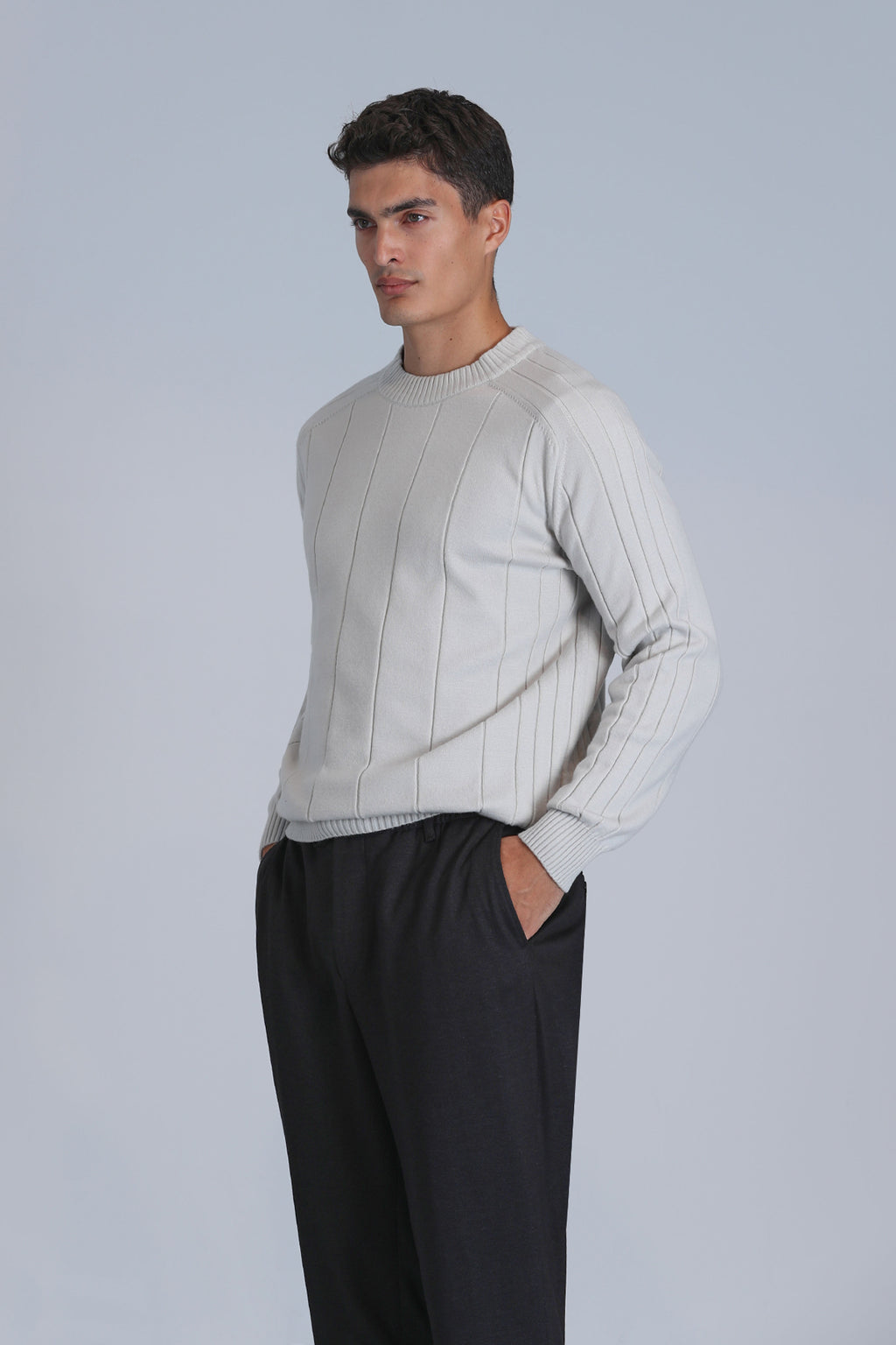 Lufian Minimalist Erkek Kazak - Oversize, Uzun Kol, Yuvarlak Yaka