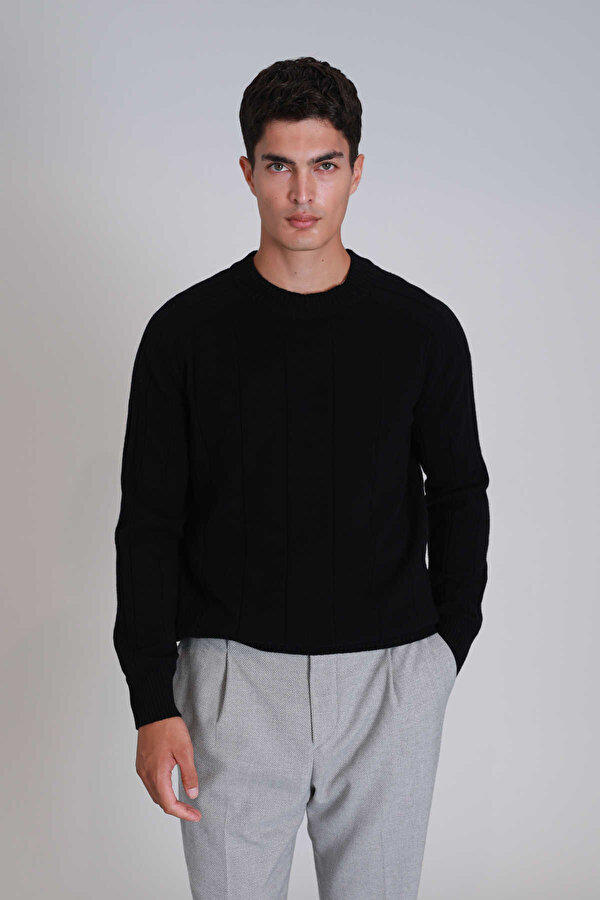 Lufian Minimalist Erkek Kazak - Oversize, Uzun Kol, Yuvarlak Yaka