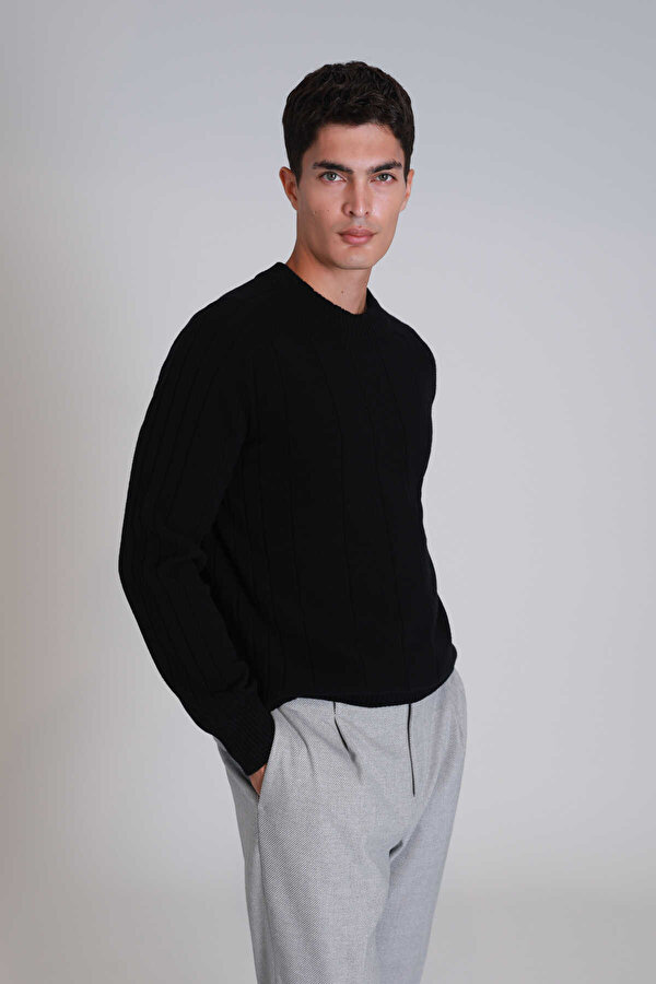 Lufian Minimalist Erkek Kazak - Oversize, Uzun Kol, Yuvarlak Yaka