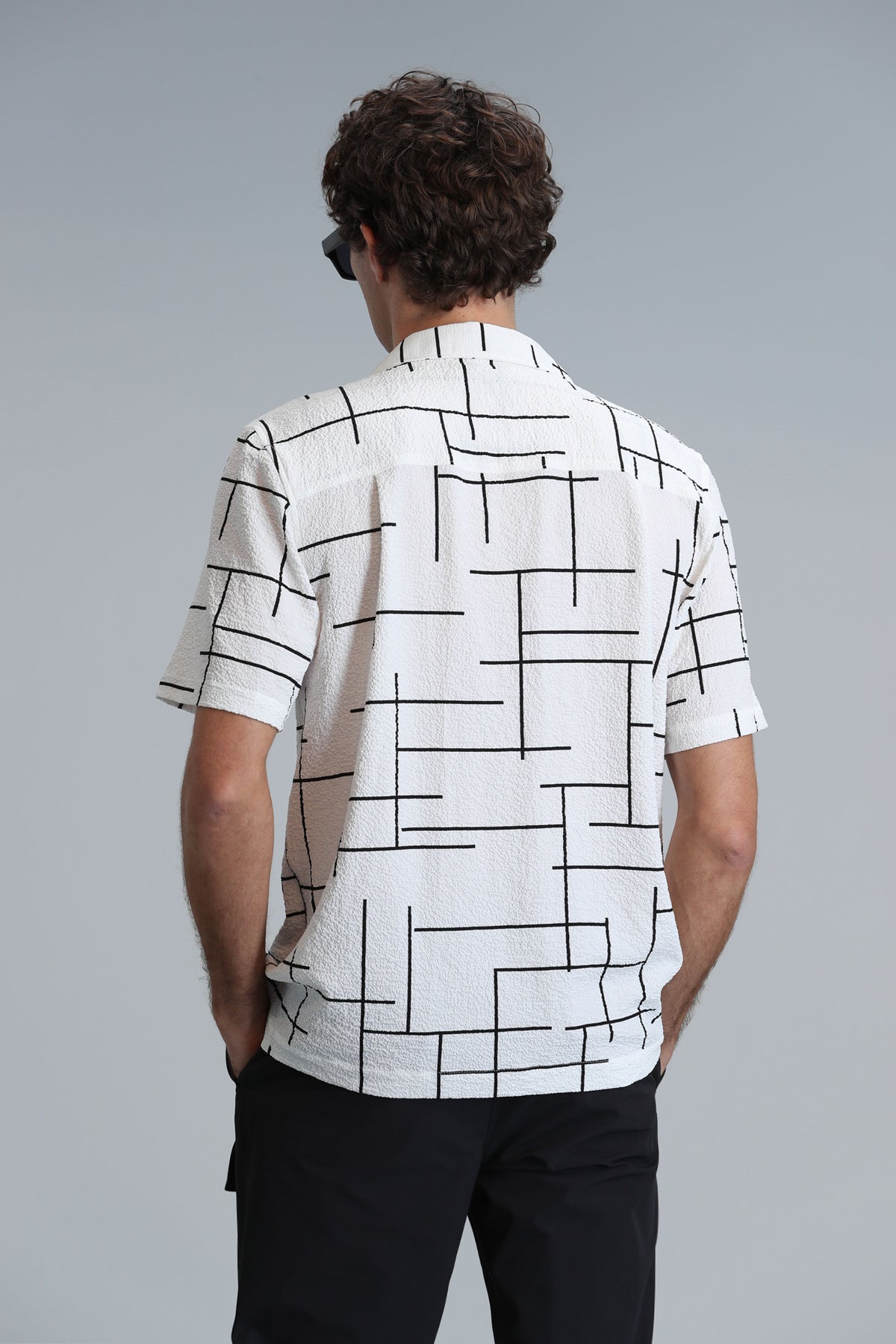 Lufian Minimalist Kısa Kol Geometrik Desen Erkek Gömlek - Yazlık, Günlük