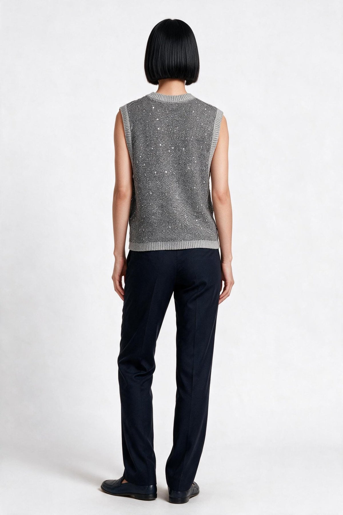 Marsel Leon Kadın Payetli Kolsuz Triko Bluz Bisiklet Yaka Örme Üst