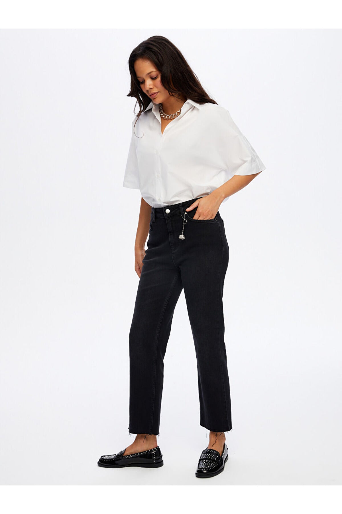 Metal Aksesuar Süslemeli Straıght Fıt Jean Pantolon Faik Sönmez