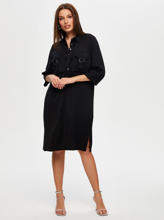 Metal Toka Detaylı 3/4 Kol Dokuma Elbise Faik Sönmez 25YUS25ELB006