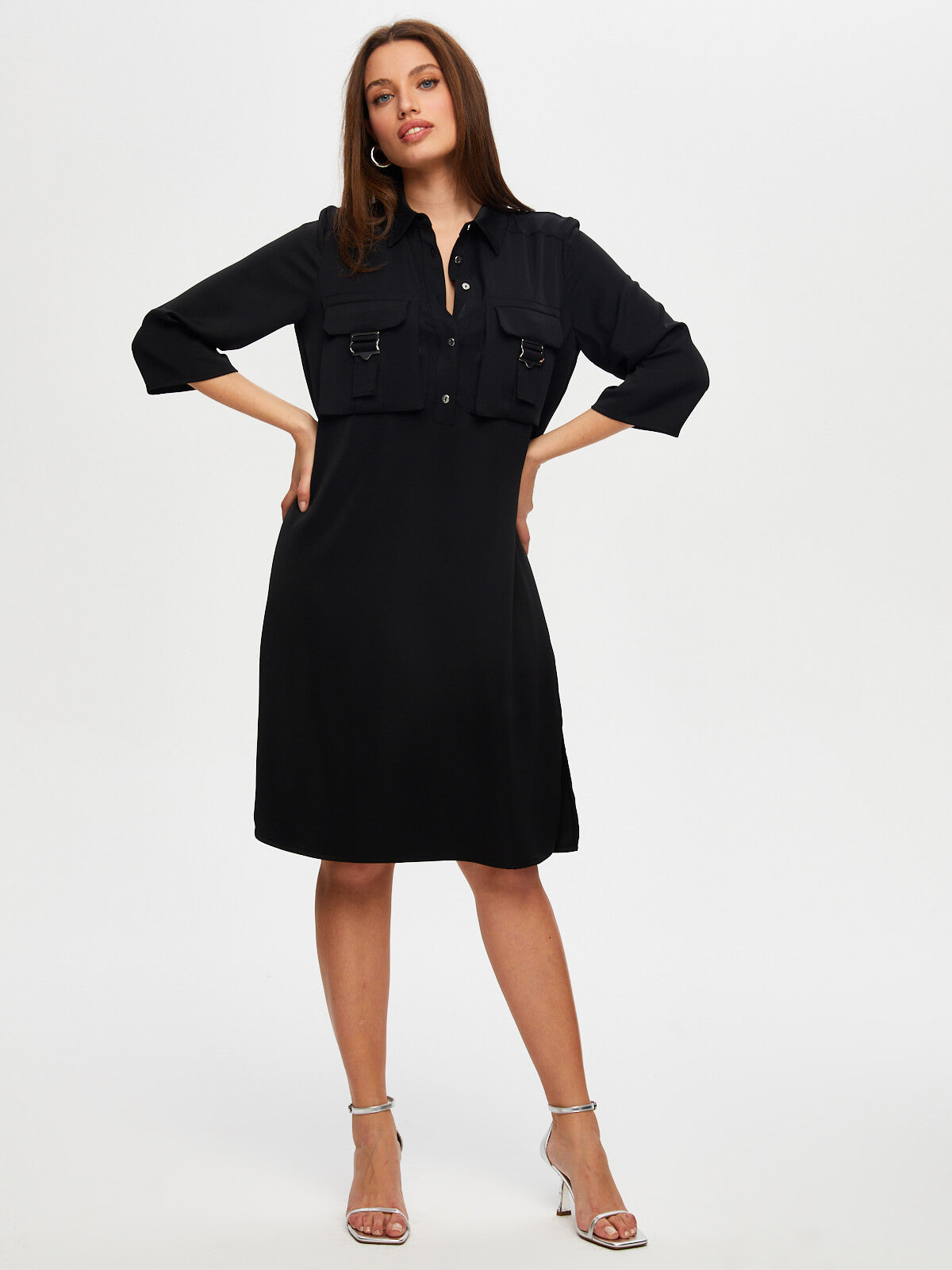 Metal Toka Detaylı 3/4 Kol Dokuma Elbise Faik Sönmez 25YUS25ELB006 İkincil görsel