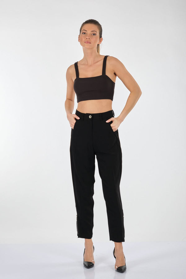 Misswhence Minimalist Yüksek Bel Crop Pantolon - Günlük & Ofis