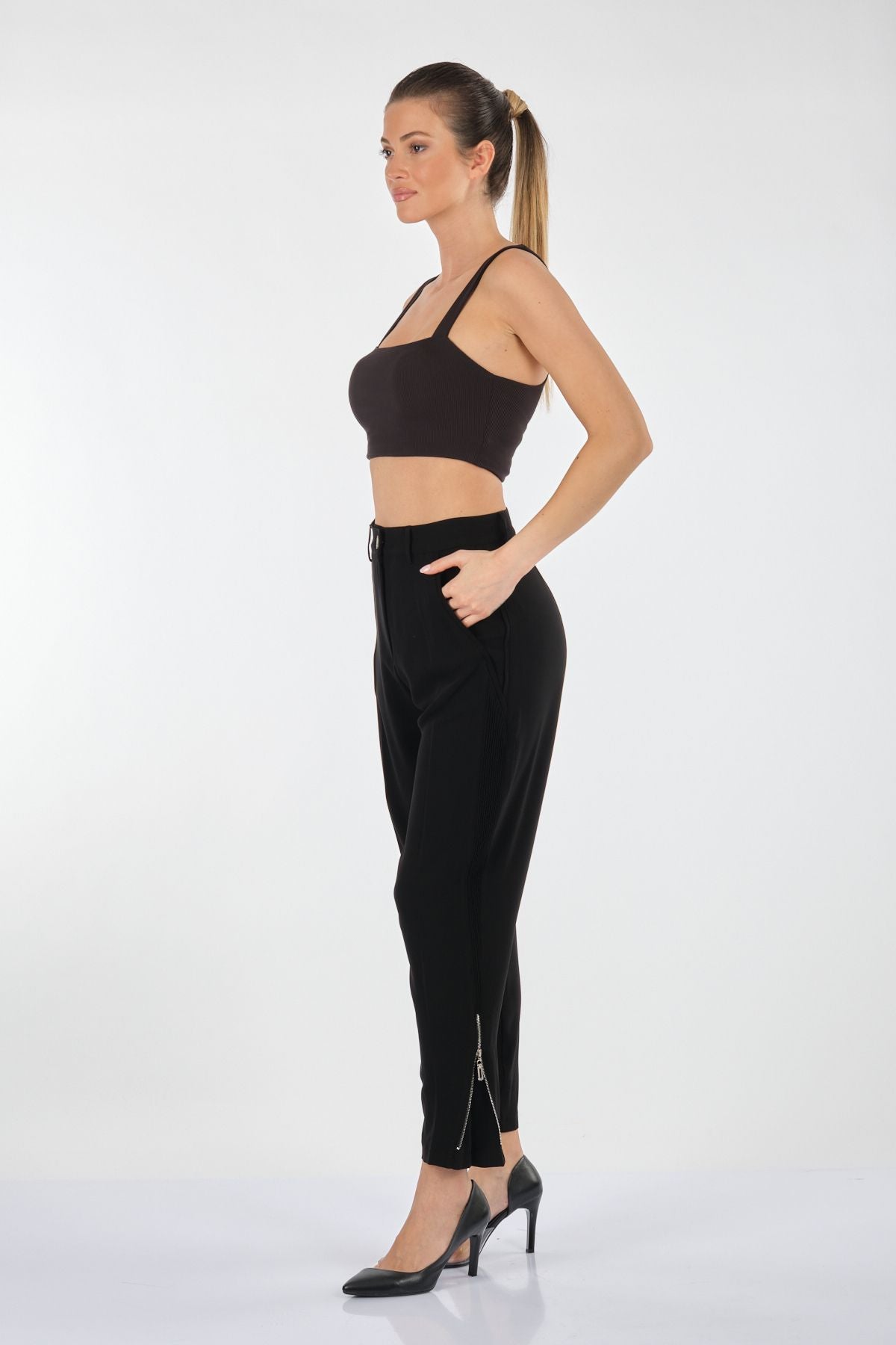 Misswhence Minimalist Yüksek Bel Crop Pantolon - Günlük & Ofis