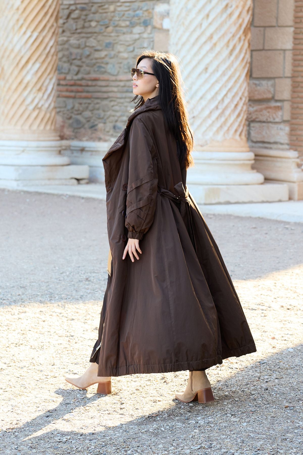 Misswhence Oversize Midi Trençkot - Kapüşonlu, Kemerli, Günlük