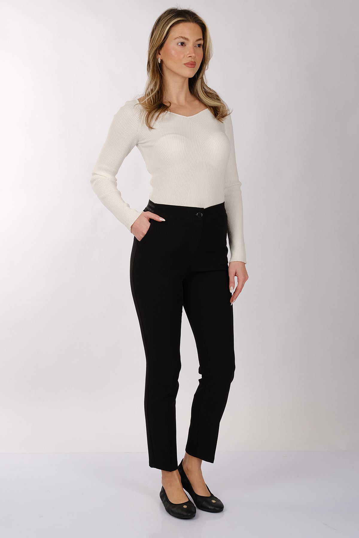Modiva Minimalist Yüksek Bel 7/8 Dar Kesim Kadın Pantolon - Günlük & Ofis