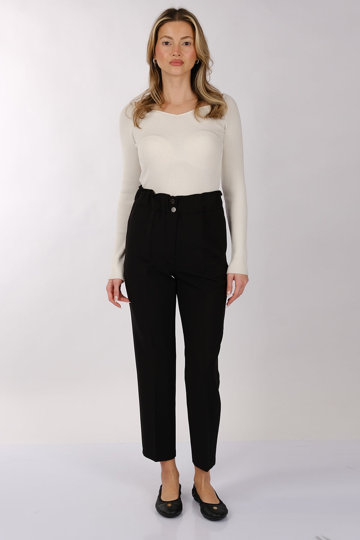 Modiva Minimalist Yüksek Bel Crop Pantolon - Günlük & İş
