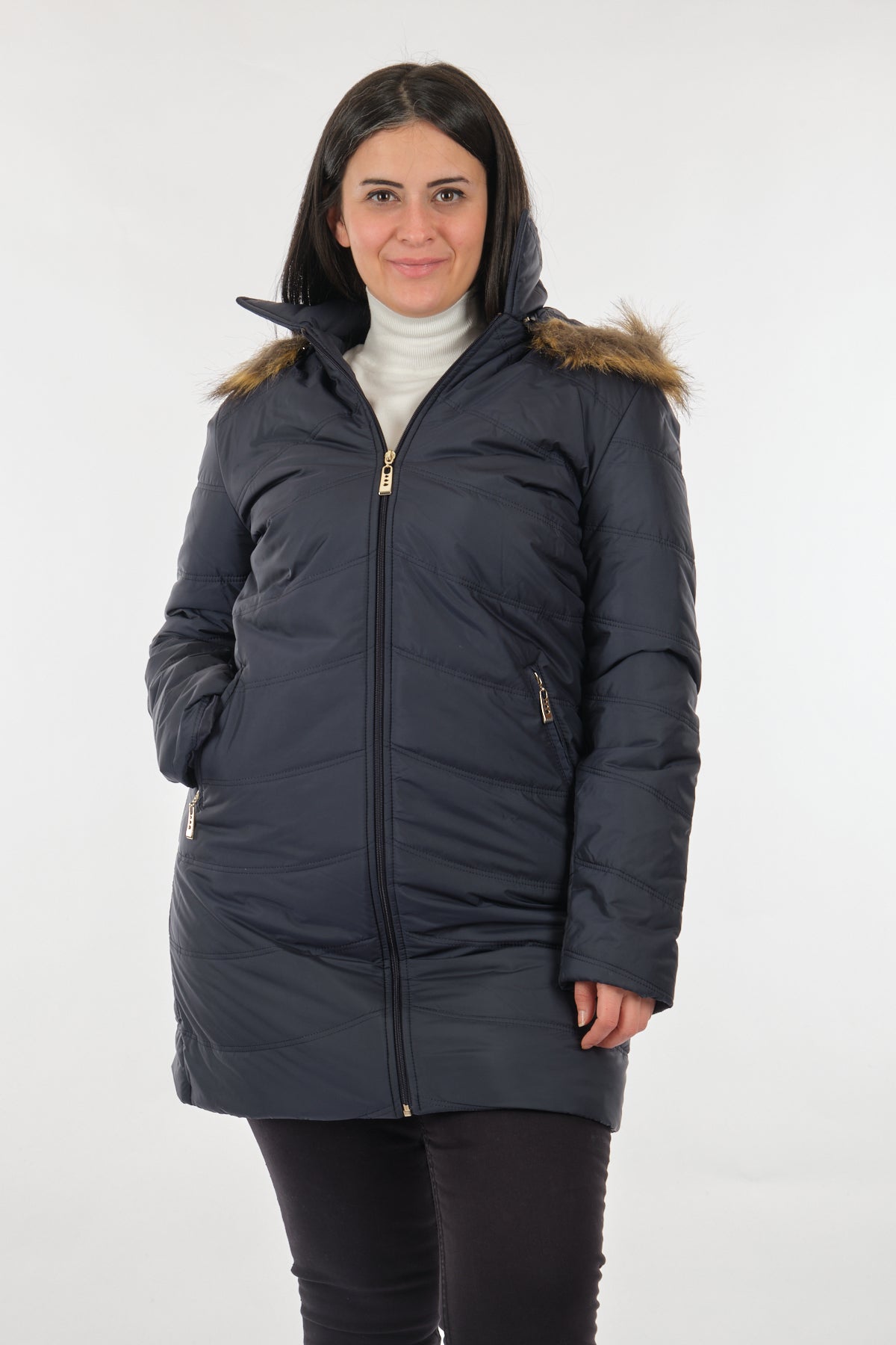 Desen Kadın Kışlık Kapüşonlu Midi Mont - Oversized, Sıcak Translation missing: tr.content.product_image_main