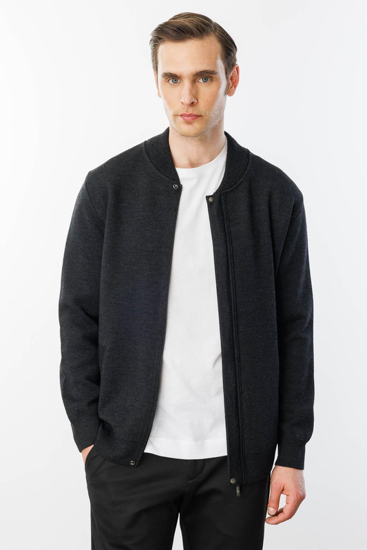 Erkek Hakim Yaka Çelik Örgü Triko Yün Ceket  Desen