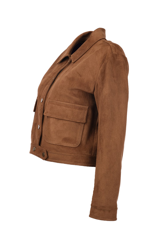 Ekol Minimalist Crop Süet Kadın Mont - Günlük Şıklık