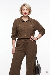 Müsemma Kadın Oversize Gömlek Yaka Midi Takım - Günlük Şıklık