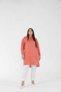 Müsemma Oversize Gömlek Yaka Midi Kadın Gömlek - Günlük Şıklık