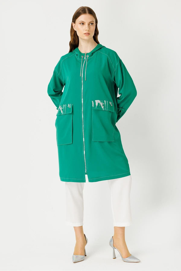 Müsemma Oversize Kapüşonlu Midi Kadın Kap - Günlük Şıklık