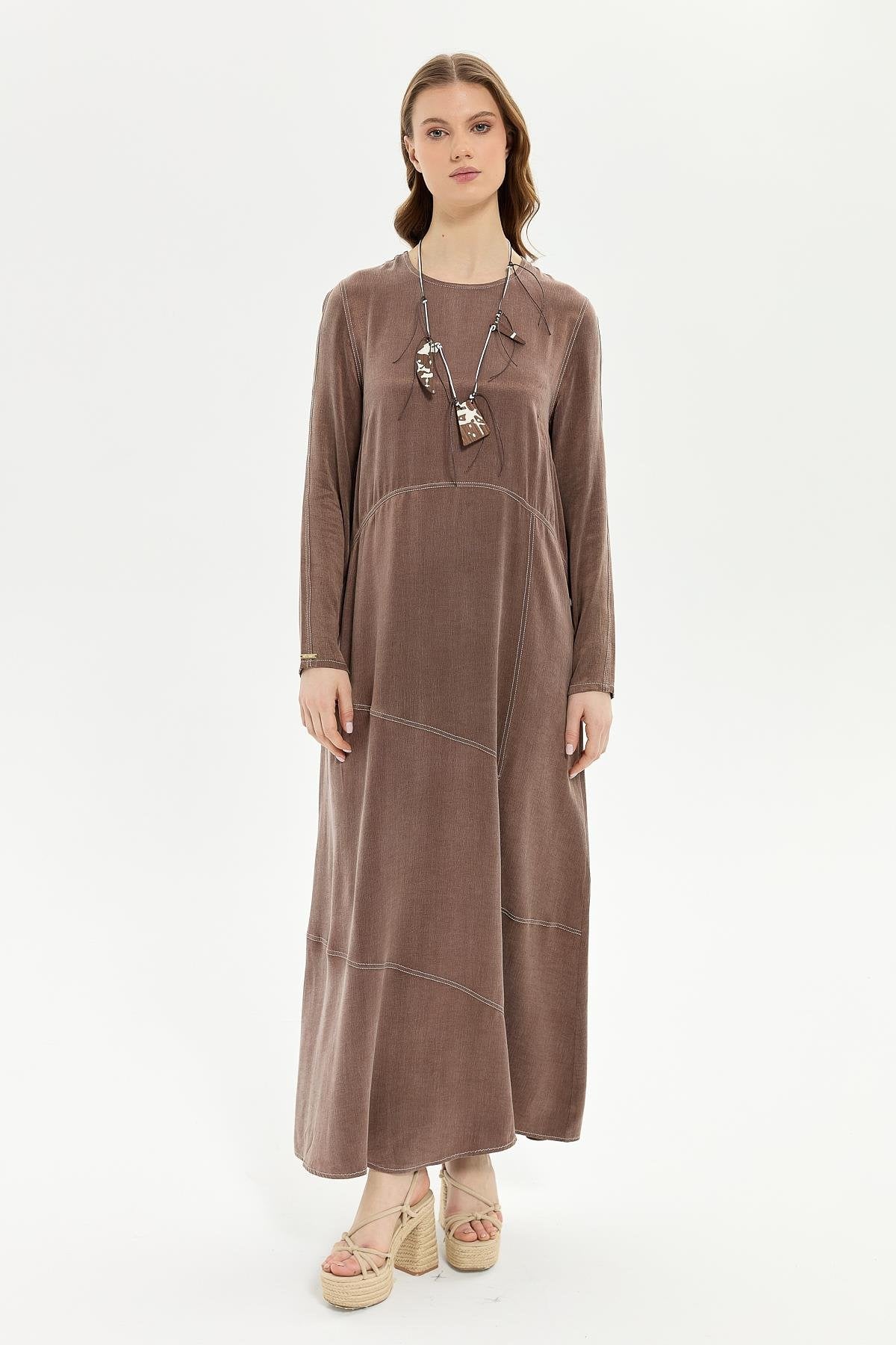 Müsemma Uzun Kol Maxi Elbise - Minimalist, Günlük, Doğal Kumaş Translation missing: tr.content.product_image_main