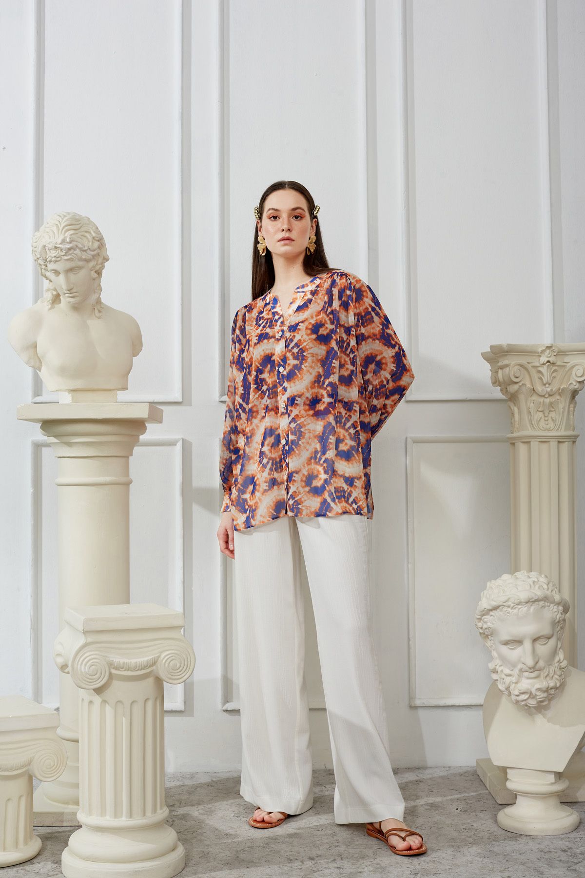 Naar Oversize Uzun Kol Şifon Bluz - Vintage Batik Baskı - Rahat Kesim Translation missing: tr.content.product_image_main