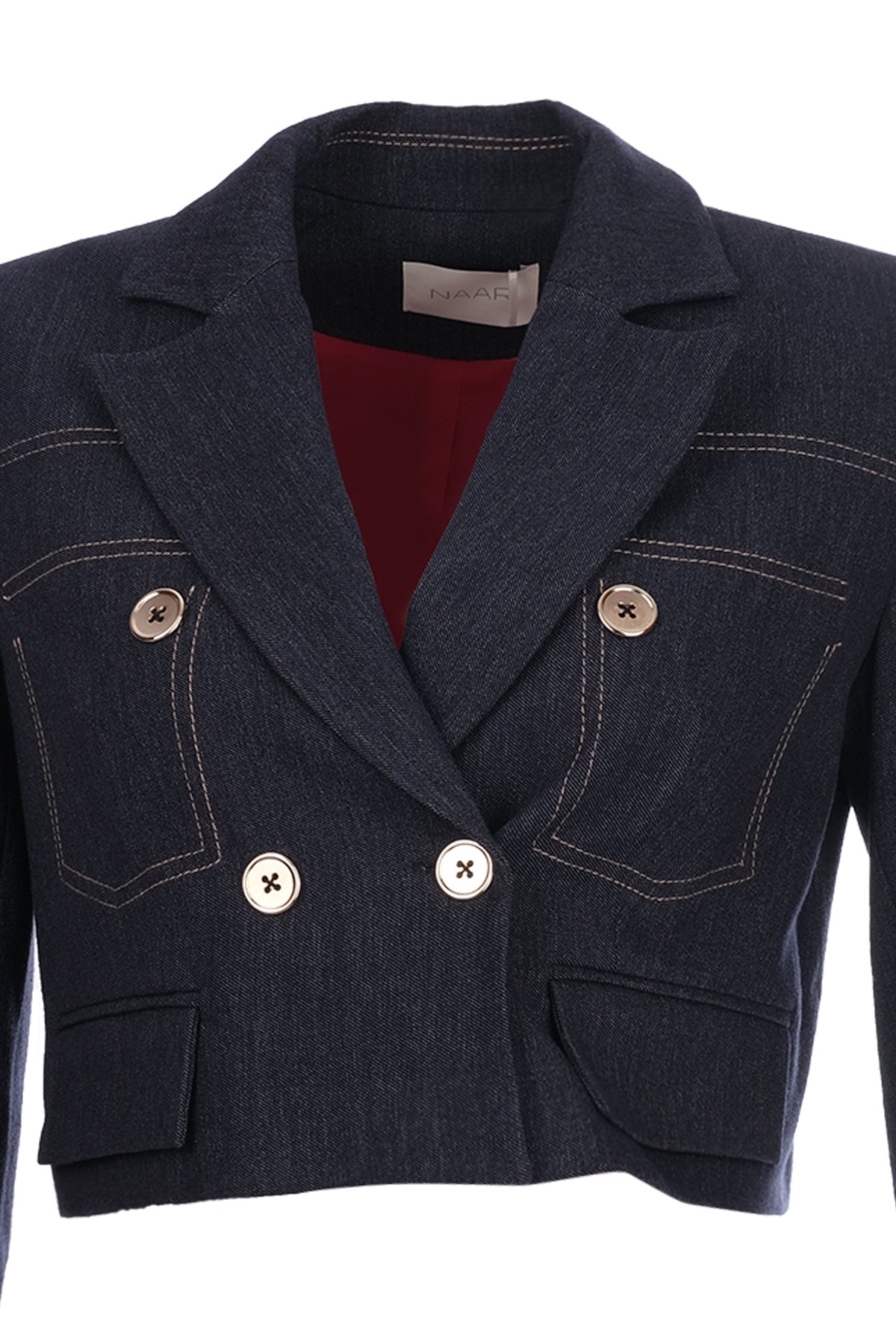 Naar Minimalist Crop Denim Ceket - 3/4 Kol, Çift Düğme - Günlük Şıklık Translation missing: tr.content.product_image_secondary