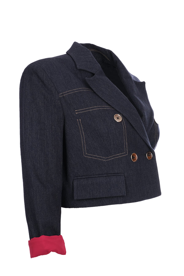 Naar Minimalist Crop Denim Ceket - 3/4 Kol, Çift Düğme - Günlük Şıklık
