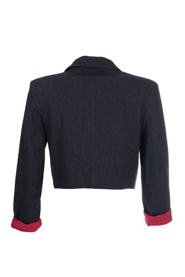 Naar Minimalist Crop Denim Ceket - 3/4 Kol, Çift Düğme - Günlük Şıklık