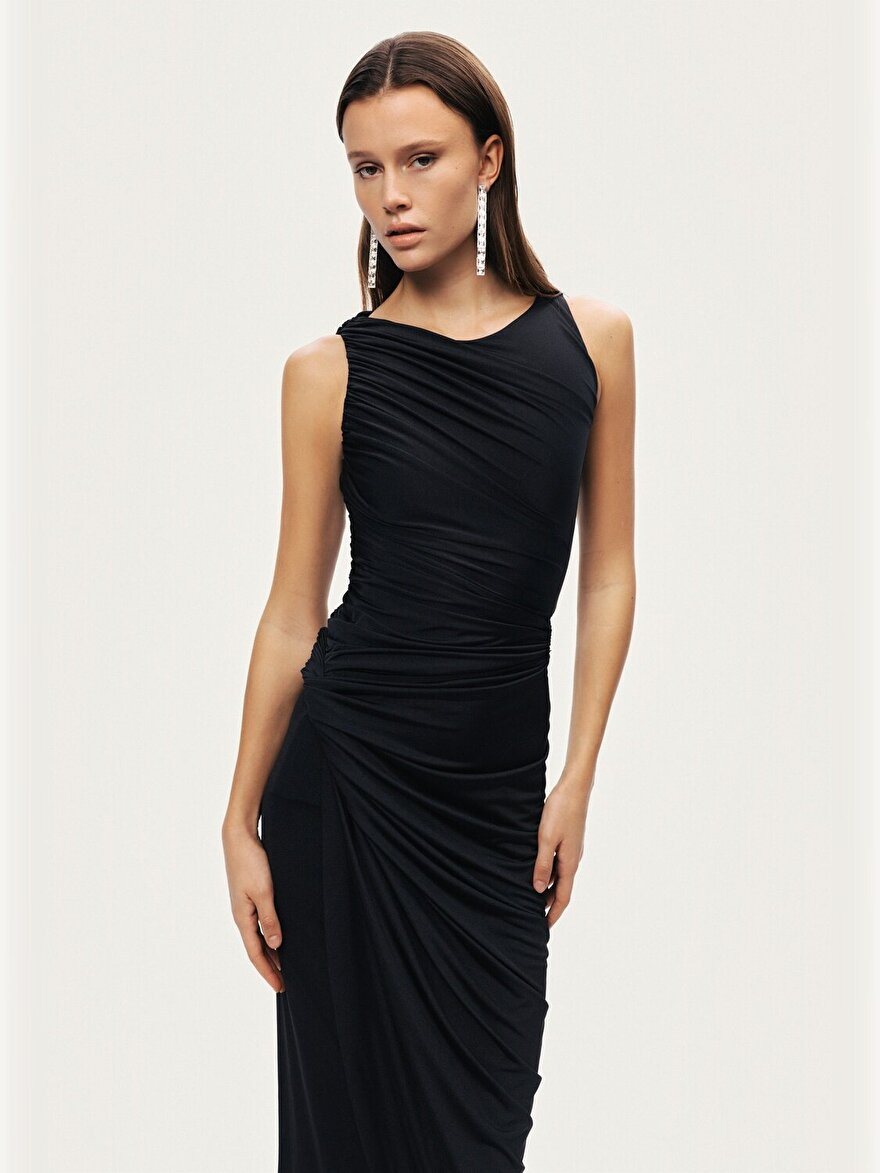 Nocturne Burgu Ve Drape Detaylı Maxi Elbise N26YN2778 İkincil görsel