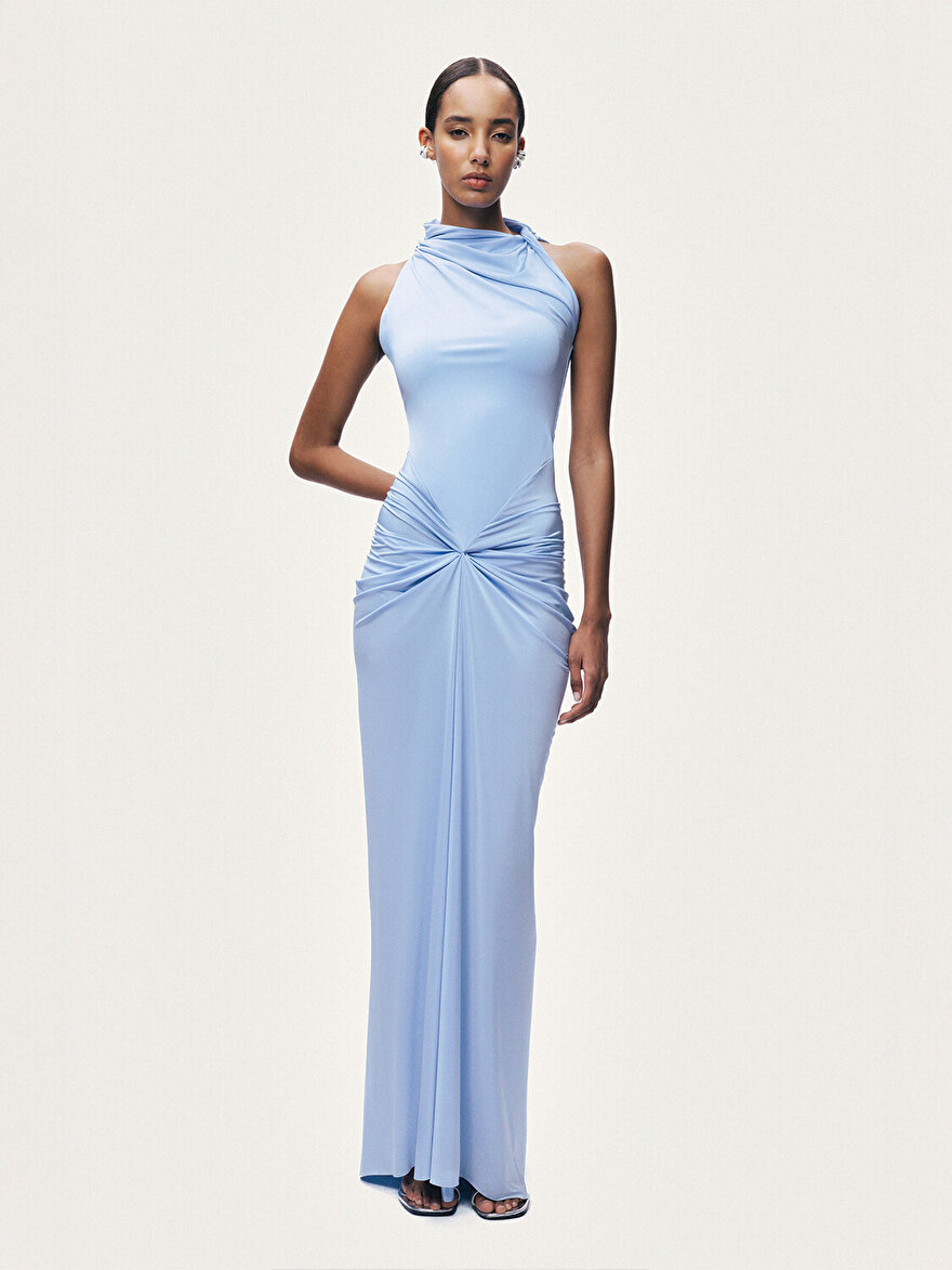 Nocturne Drape Detaylı Dik Yaka Maxi Elbise N26YN2789 Ana görsel